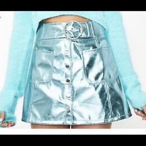 Horoscopez Aquarius Metallic Turquoise Mini Skirt
